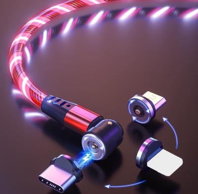 China 540 Degree Rotation Cable 2021 Light Led 3 IN 1 360 Rotating Type 540 Degree C USB Magnet Micro Charging Cable for sale