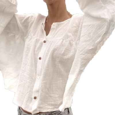 China Anti-pilling Women's Blouse Bat Top Sleeve For Casual Wear Female White Color Button Up Blouse for sale