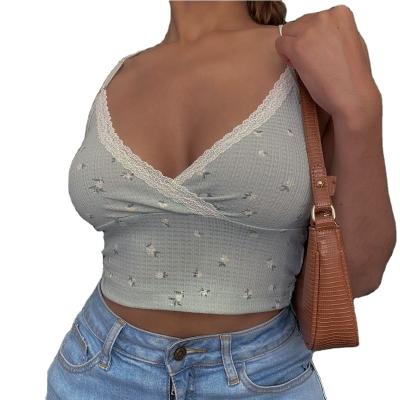 China Anti-wrinkle Women's Floral Print Lace Up Slim Shoulder Strap Sleeveless Crop Top for sale