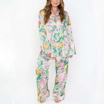 China OEM Custom Floral Print Women Sleepwear Pajamas Floral Sleepwear Sets Casual Elegant QUICK DRY Women Long Sleeve for sale