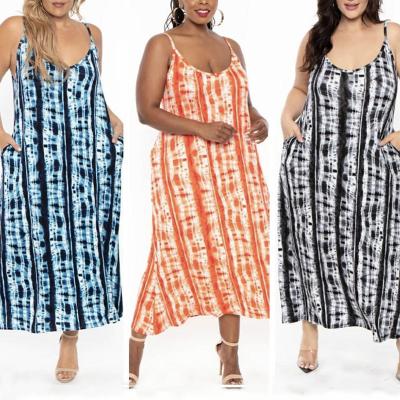 China Plus Size Anti-Static Maxi Dress V-neck Tie Dye All Over Print Summer Casual Dress for sale