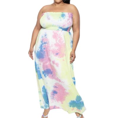 China Anti-Static women elegant summer plus size dress off shoulder dress tie-dyed maxi dress for sale