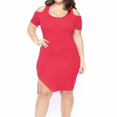 China Sustainable Women Plus Size New Sexy Casual Short Sleeve Hollow Out Bodycon Red Knee Dress for sale