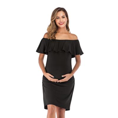 China Antibacterial Hot Sale Summer Maternity Clothing Off Shoulder Ruffle Dress Elegant Mini Pregnancy Bodycon Casual Dress for sale