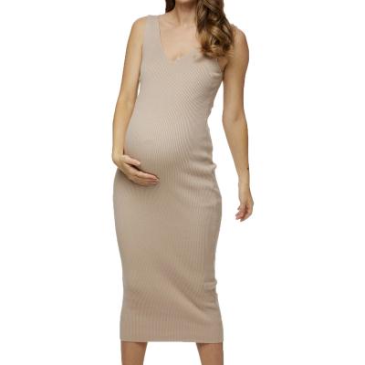 China 2021 Radiation Protection Hot Sales Women Sleeveless Pregnancy Clothes V Neck Maternity Bodycon Fitted Midi Dress for sale