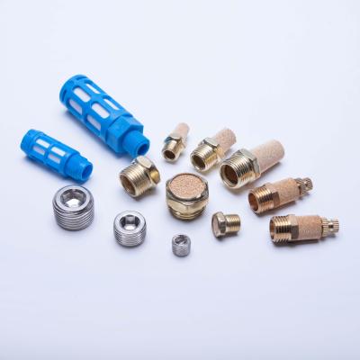 China Building Material Stores Pipe Fittings Male Thread Solenoid Valve Muffler Cylinder Silencer Pneumatic Brass Noise Reduction Copper Gasket for sale