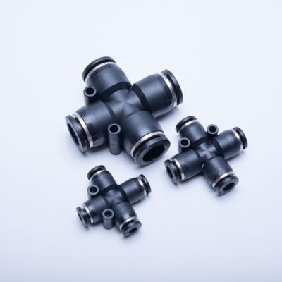 China Industry Quick Plug Plastic Four Way Pneumatic Connector Quick Connector for sale