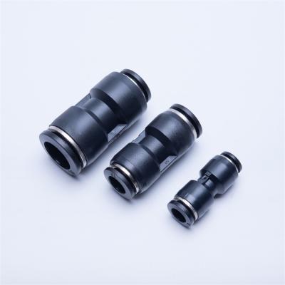 China Industry PU PG Union Two Connector 6MM Black Plastic Hose Quick Connect Pneumatic Hose Fitting for sale