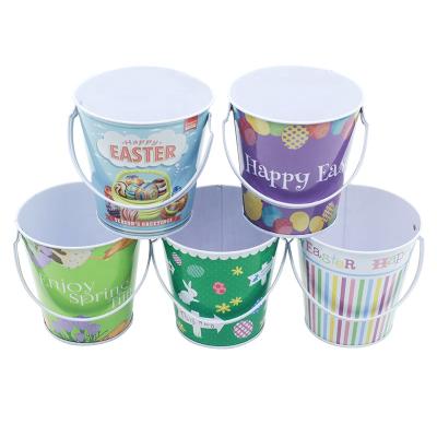 China Sustainable Children's Day Cute Little Easter Candy Food Packaging Metal Paint Tin Pail Delicate Tin With Handle for sale