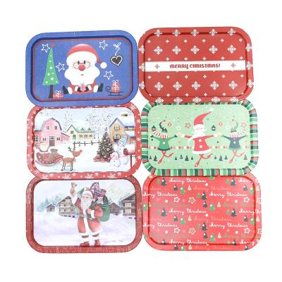 China Square Christmas Fruit Food Storage Tray Family Party Decoration Tinplate Christmas Metal Tin Packaging Tray for sale