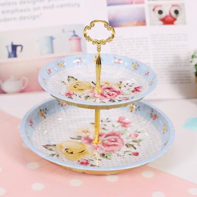 China European style food snack decoration tinplate round fruit double-layer tinplate packaging round tin tray for sale