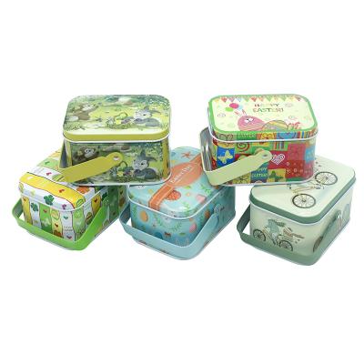 China COOKIE Rectangle Vintage Metal Square Gift Packing Food Grade Tin Box With Handle For Cookies Candy Gift for sale