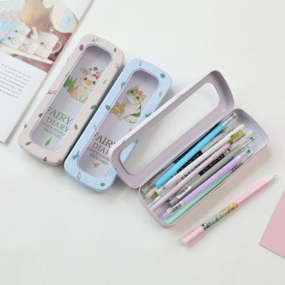 China Schools & Simple Cute Student Supplies Pencil Tin Case Desktop Tinplate Storage Box Cartoon Animal Pencil Case Metal School Offices for sale