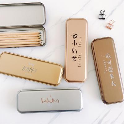 China Schools & Desks Minimalism Metal Iron Pencil Case School Supplies Stationery Tinplate Box Storage Tin Pencil Box for Kids for sale