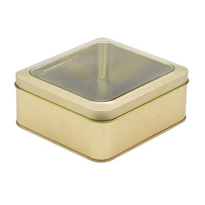 China COOKIE Rectangular Clear Tin Can Box Silver Blank Metal Tin Box With Window Top Storage Case Opens Survival Kit Tin Box Candy for sale