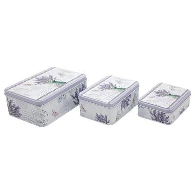 China COOKIE Three Pcs / Set Seal Candy Storage Cart Receive Tin Box Container Household Storage Bottles Jars Lavender Tin Box for sale