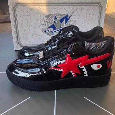 China The 2023 shoes good quality anti-slip street casual contrast vibe patent leather sneakers bape leather shoes for sale