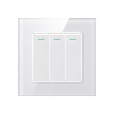 China Mordern 3 strip 1 way plate small whitetempered switch socket glass wall plates for sale