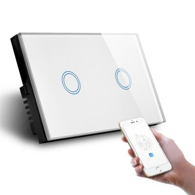 China Mordern 120-2gang 1way WiFi White Smart Tempered Glass Touch Switch Socket in Australia and USA for sale