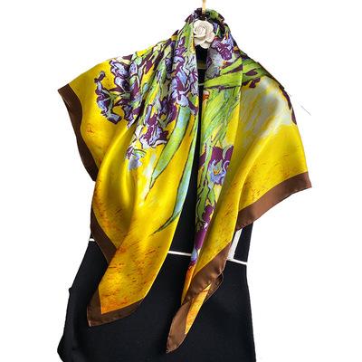 China Silk like vase scarves women spring and beach decorative towe new 90 summer flower scarves sun protection soft shawl silk binding bag for sale