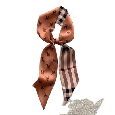 China Silk Like Scarf Women's Silk Ribbon Spring Thin Silk Striped Band New And Autumn Hair Printing Soft Long Scarf Strap for sale