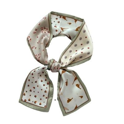 China Silk Like Scarf Korean Silk Women's Satin Wave Point Thin Hair Band Printing Ribbon Costume Decoration Soft Small Scarf for sale