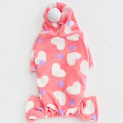 China Soft Stocked Dog Clothes Thickened Pink Buccellati Arket Clothing Four Legs Hoodies Heart Pattern Pajamas Sweater For Small Live Pets for sale