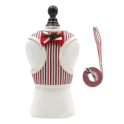 China Sustainable Hot Sale Bowknot Decoration Stripe Pet Chest Tie Red Attractive Dog Clothes for sale