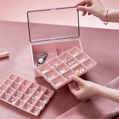 China Modern Stylish Dustproof Portable Jewelry Box Grid Earring Ring Necklace Earring Plastic Multi Thickened Storage Box for sale