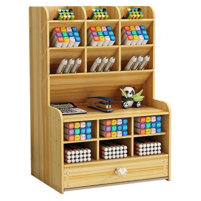 China Color Multifunctional Wooden Pen Organizer Table Desk Frame Desktop Pen Material Holder for sale