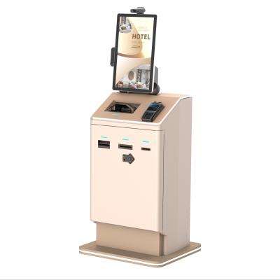 China Hotel Self Check In Kiosk con escáner de pasaportes / codificador de tarjetas Pago en efectivo en venta