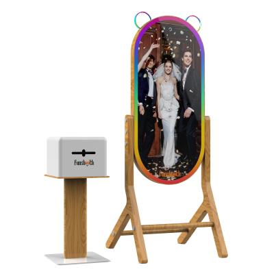 China Smart Vintage Holz DSLR Kamera Vogue Foto Booth Maschine mit Drucker Magic Mirror Photobooth zu verkaufen