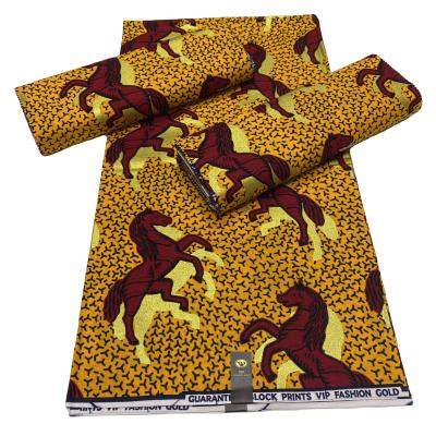 China NEW 2020 Wholesale Shrink-Resistant Ankara Wax Fabric 100% Cotton 6 Yards Superb African Gold Print Wax Fabric for sale