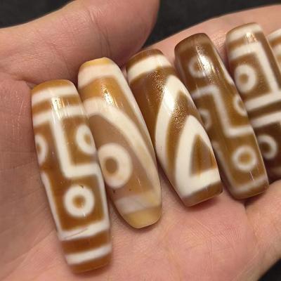 China 1pcs/lot Stone 1pcs/lot multi-pattern weathered orange weathering lines archaic old natural agate dzi amulet bead collection accessories jewelry for sale