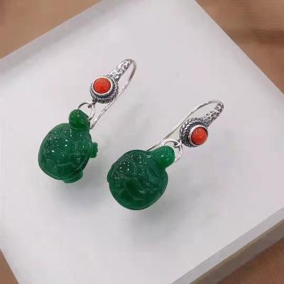 China CLASSIC Natural Emerald 925 Silver Agate Earrings Charms For Women Classy Atmospheric Aretes De Mujer Jewelry for sale