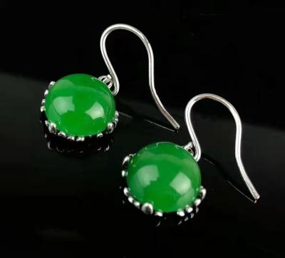 China CLASSIC unique 925 sterling silver hemmed green luxury jade terex earrings charms esmeralda oorbellen hangers for sale