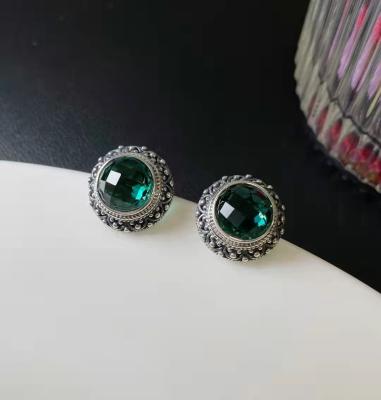 China Vintage Green Crystal Earrings Stud Earrings For Women Brincos Vintage 925 Sterling Silver Statement Jewelry for sale