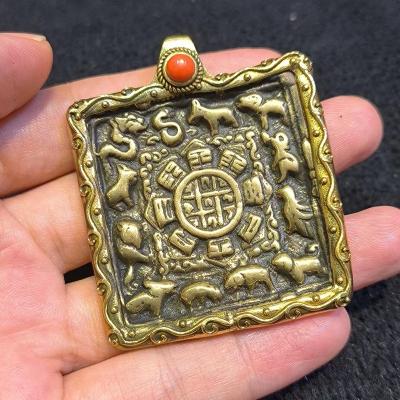 China 1pcs/lot Brand New Bagua Religious Map Palace Square Necklace Pendant Set With Gemstones Ethnic Style Red Mysterious Folklore Objects Of Old for sale