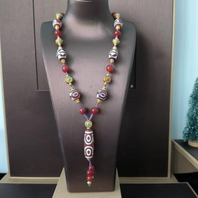 China 1pcs/lot Ethnic Natural Onyx Dzi Necklace Matched Keystone Dzi Seven Eyed Gem Beads Pendant Hand Braided Rope Ethnic Style Retro Taki for sale