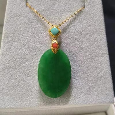 China 100Pcs/Combo Natural Vintage Material Square Pendant Emerald Jade Dry Green Ruyi Lock Necklace s925 Silver Gold Plated Necklace Woman Jewelry for sale