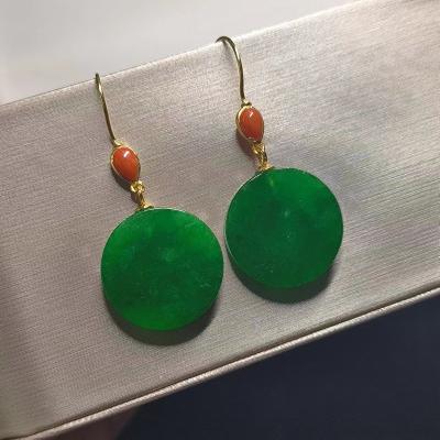 China New Chinese Classical Ethnic S925 Style Jade 1pcs/lot Carnelian Natural Round Rough Turquoise Mine Stud Earrings 1pcs/lot for sale