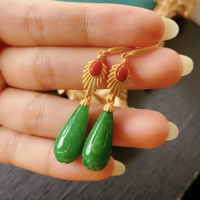 China Natural Jadeite Sapphire Stone Earrings Dry Hyperbola 14 Pack Gold Ear Hooks Magnolia Bud Phoenix Tail Kolczyki Damskie Women's Jewelry for sale