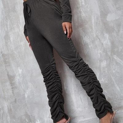 China Anti-Wrinkle Female 65% Polyester And 35% Cotton Gaiters Pile Gray Drawstring Strecthy Skinny Sweatpants Pile Pants for sale