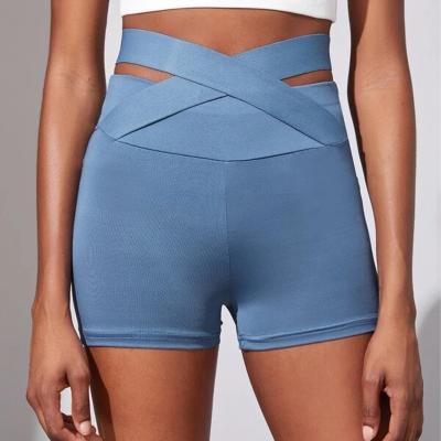 China High Quality Solid Women's Leggings Yoga Bike Shorts Criss Cross Active Sports Anti-wrinkle Shorts for sale