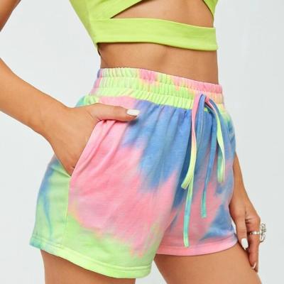 China Wholesale Hot Sale Anti-wrinkle Women Cotton Tie Dye Bike Track Shorts Female Workout Sporty Sweat Shorts for sale