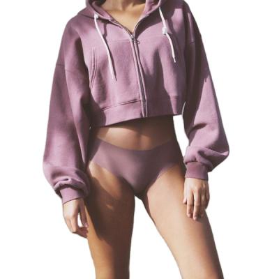 China 2020 Top Women's Pink Anti-wrinkle Plain Hoodies Customized Oversized Full Zip Crop for sale