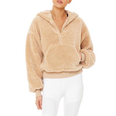 China Anti-wrinkle OEM Quality Plain Pullover Women's Beige Basic Hoodies for sale