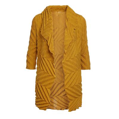 China Anti-Shrinkage Pleats Top Sell Beautiful Yellow Coat Irregular Lapel Jacket Pleated Women Clothes for sale