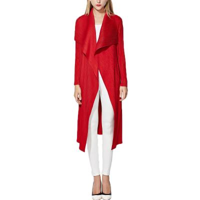 China Latest Design Anti-Shrink Asymmetrical Jackets Slim Casual Women Red Pleated Coats Long for sale