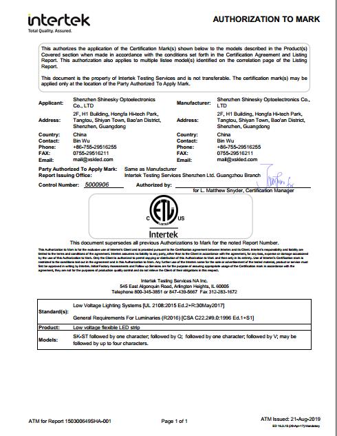 ETL - Shenzhen Shinesky Optoelectronics Co., Ltd.